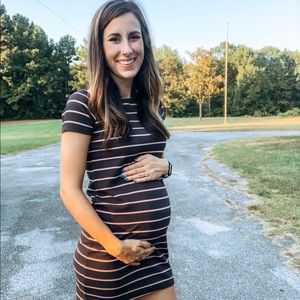 Grey/pink stripped mini dress